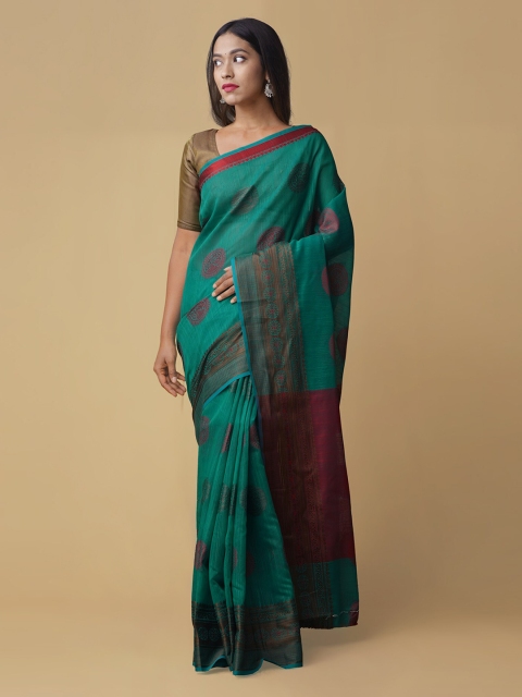 

Unnati Silks Green Striped Jamdani Saree