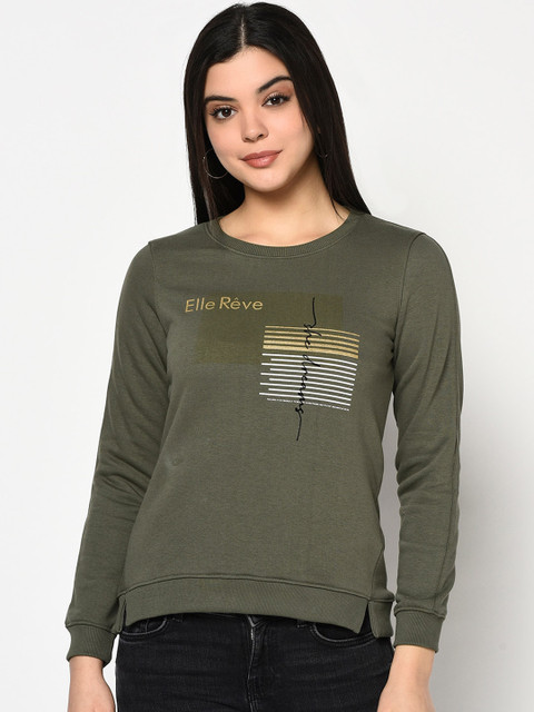 

METTLE Women Olive Green Printed Sweatshirt