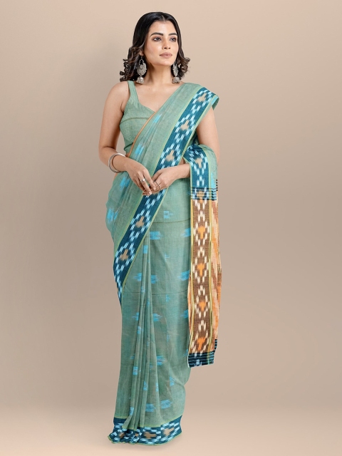 

BharatSthali Multicoloured Pure Cotton Woven Design Handloom Ikat Saree, Multi