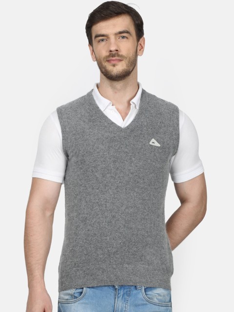 

Monte Carlo Men Grey Solid Woollen Sweater Vest, Grey melange