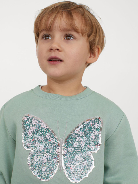 

H&M Girls Green Embroidered Sweatshirt
