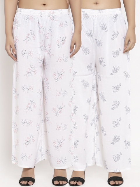 

KLOTTHE Women Pack Of 2 White Printed Straight Palazzos