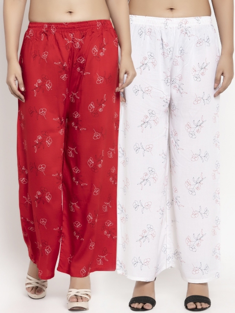

KLOTTHE Women Pack Of 2 Printed Straight Palazzos, Red