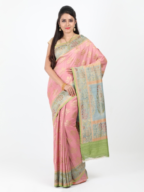 

SABOO COLLECTIONS Pink & Green Pure Silk Woven Design Banarasi Saree