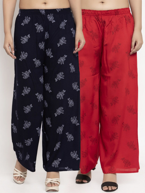 

KLOTTHE Women Pack Of 2 Navy Blue & Red Printed Straight Palazzos