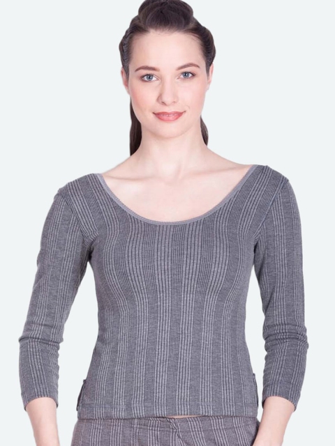 

Lux Inferno Women Charcoal Grey Striped Thermal Top