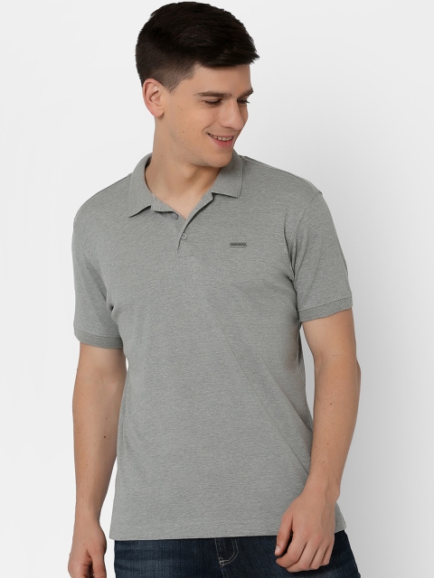 MARCA Disati Men Grey Melange Solid Polo Collar T-shirt