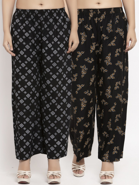 

KLOTTHE Women Pack Of 2 Black Printed Straight Palazzos