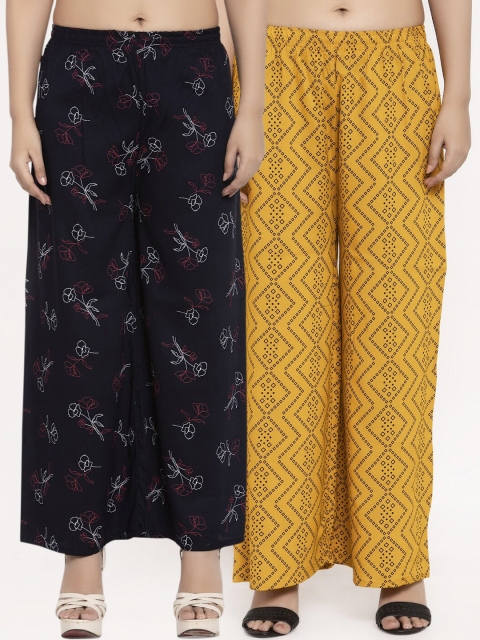 

KLOTTHE Women Pack Of 2 Printed Straight Palazzos, Yellow