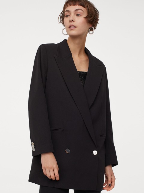 

H&M Women Black Oversized Jacket