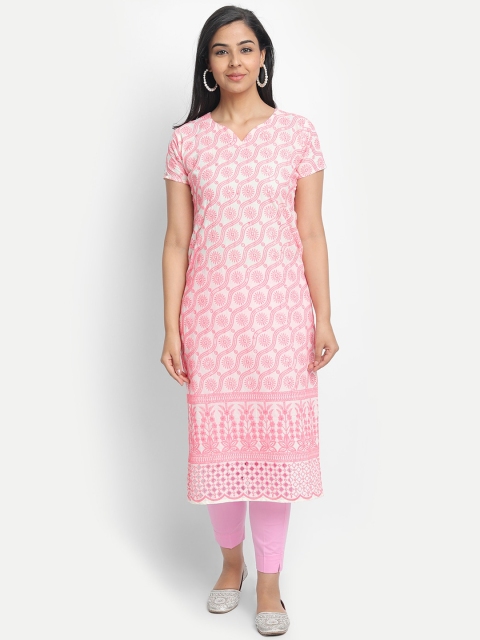 

7Threads Women Pink Printed Straight Kurta