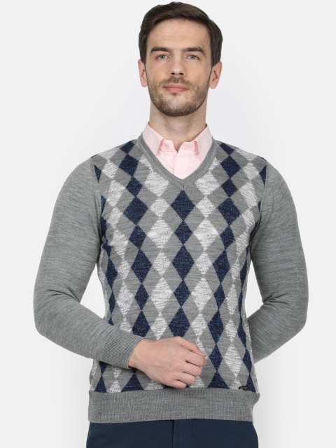 

Monte Carlo Men Grey & Blue Checked Pullover Sweater