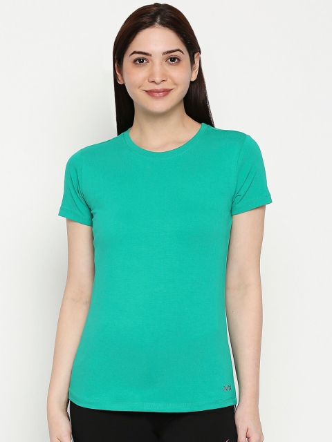 

XIN Women Green Solid Round Neck T-shirt