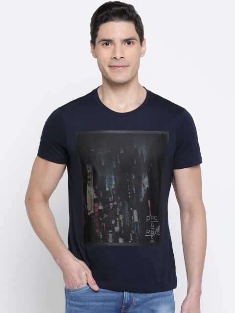 

Wrangler Men Navy Blue Printed Round Neck Slim-Fit T-shirt