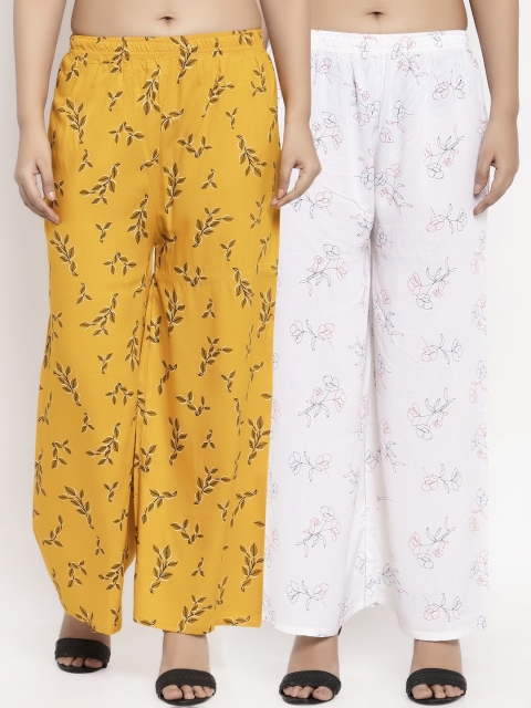 

KLOTTHE Women Pack Of 2 Printed Straight Palazzos, Yellow