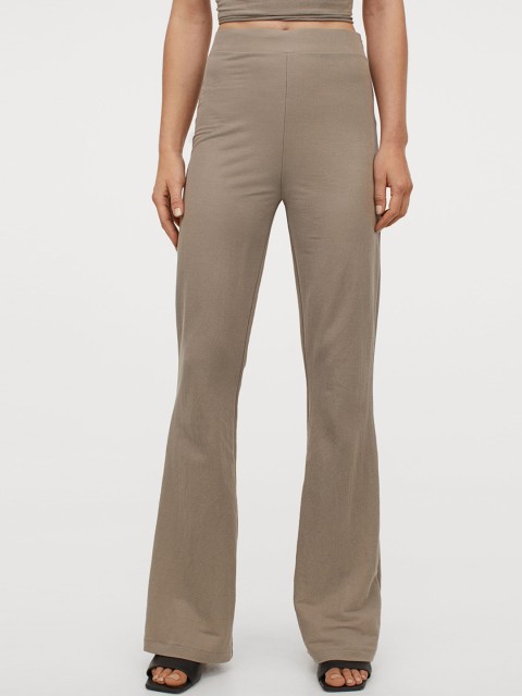

H&M Women Beige Solid Flared Trousers