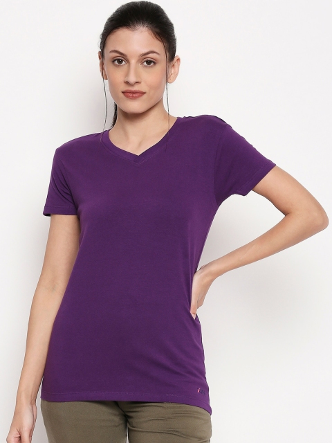 

XIN Women Purple Solid V-Neck Lounge T-shirt