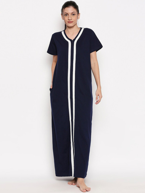 

XIN Women Navy Blue Solid Nightdress
