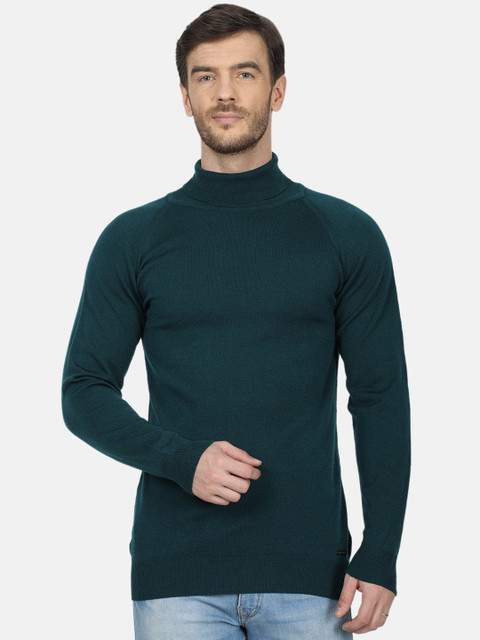 

Monte Carlo Men Teal-Blue Solid Pullover Sweater