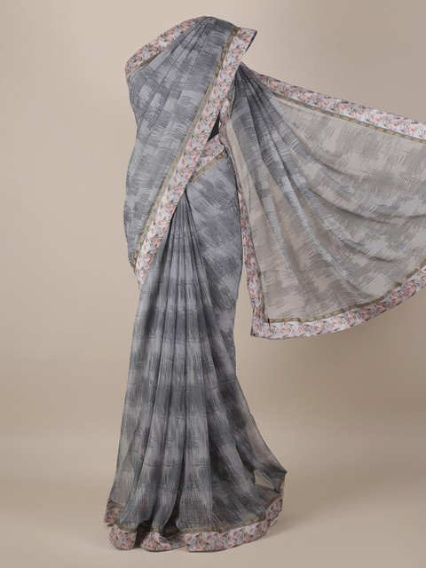 

Pothys Grey Printed Poly Georgette Saree
