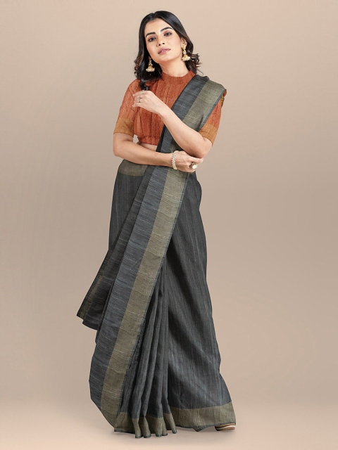 

BharatSthali Grey Striped Tussar Saree