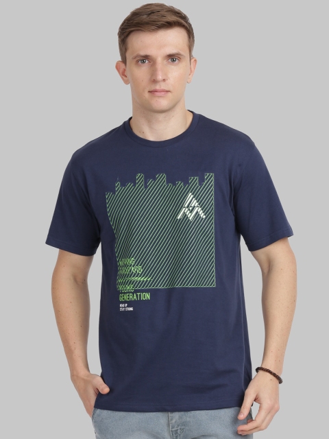 

ANTHEM Men Navy Blue Printed Round Neck Cotton T-shirt