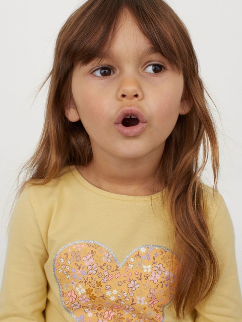 

H&M Girls Yellow Printed Jersey Top