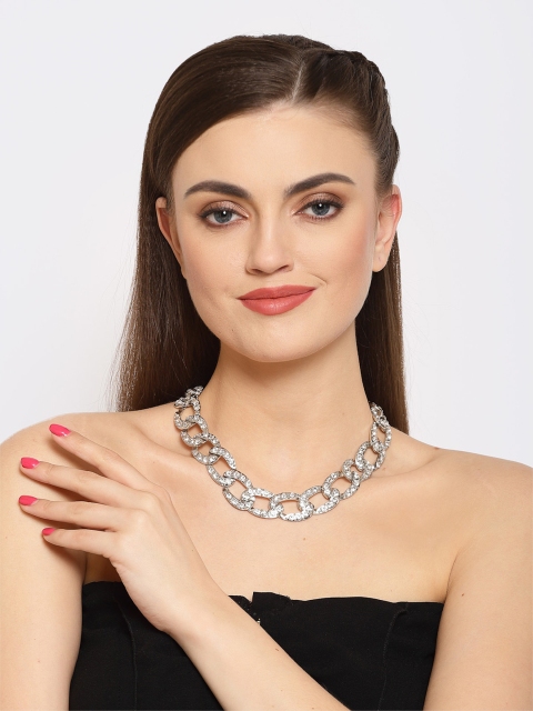 

Avant-Garde Rhodium-Plated Paris Silver Chain Crystal Necklace