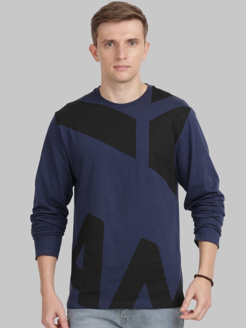 

ANTHEM Men Navy Blue Colourblocked Mandarin Collar T-shirt