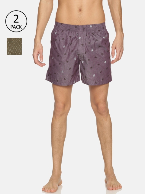 

IVOC Men Pack Of 2 Printed Pure Cotton Boxers-IOMBSCMSC07L34-4, Purple