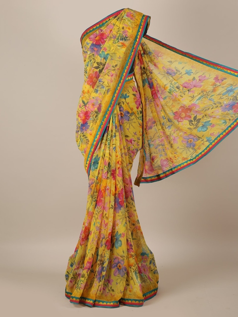 

Pothys Yellow & Pink Poly Georgette Printed Saree