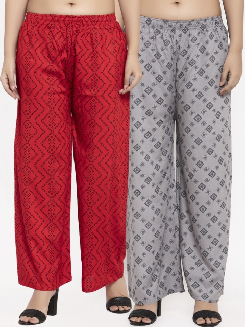 

KLOTTHE Women Pack Of 2 Red & Grey Printed Straight Palazzo