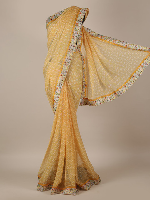 

Pothys Yellow Printed Poly Georgette Saree