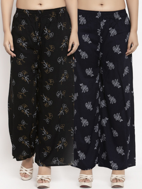 

KLOTTHE Women Pack Of 2 Navy Blue & Black Printed Straight Palazzos