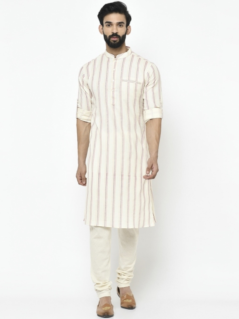 

Vartah Men Handloom Cream Kurta Set, White