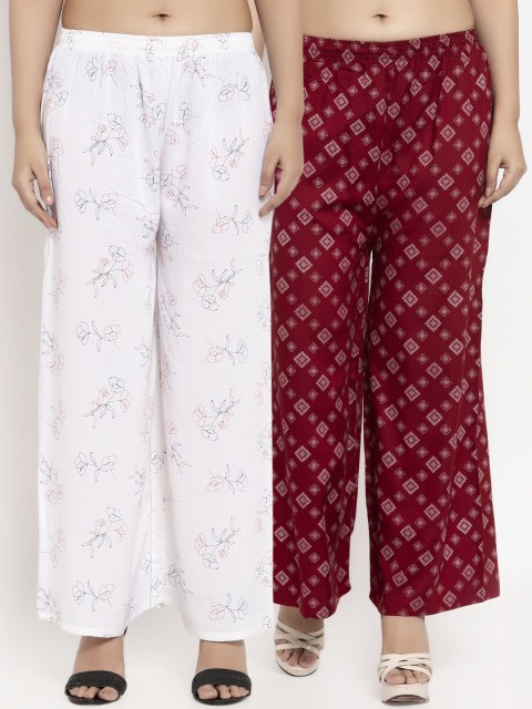 

KLOTTHE Women Pack Of 2 Red & White Printed Straight Palazzos