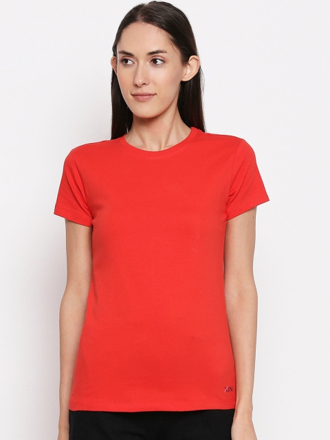 

XIN Women Red Solid Round Neck T-shirt