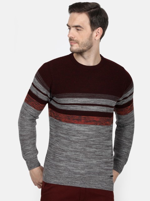 

Monte Carlo Men Grey & Maroon Self Design Pullover Sweater