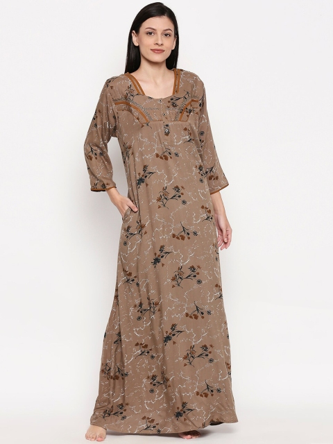 

XIN Women Brown Floral-Print Nightdress