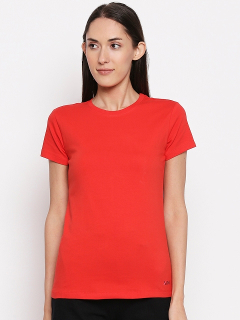 

XIN Women Red Solid Round Neck T-shirt