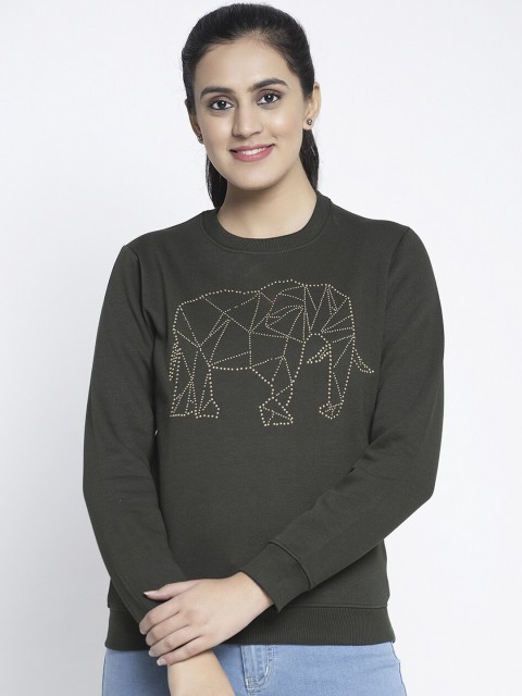 

Global Republic Women Olive Green Printed Sweatshirt