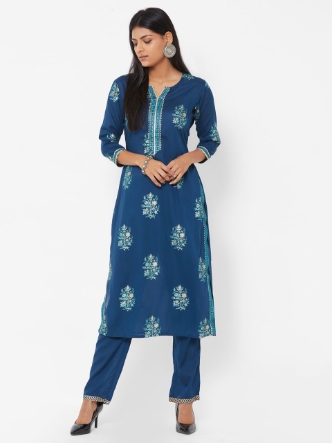 

FASHOR Women Teal Embroidered Kurta with Pyjamas