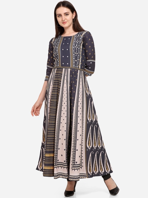 

PURVAJA Women Grey & Beige Printed Anarkali Kurta