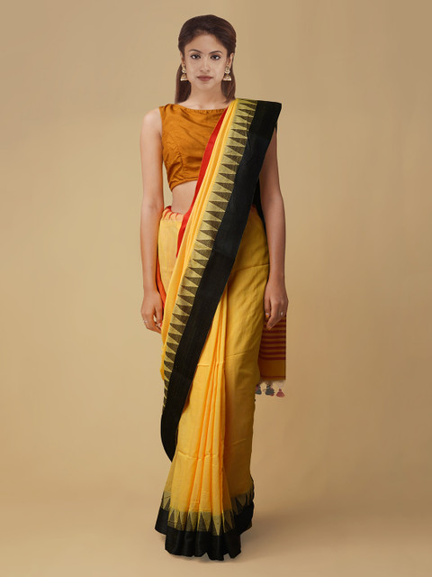 

Unnati Silks Yellow Solid Jamdani Saree