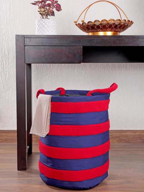 

My Gift Booth Red & Navy Blue Striped Round Sustainable Laundry Basket