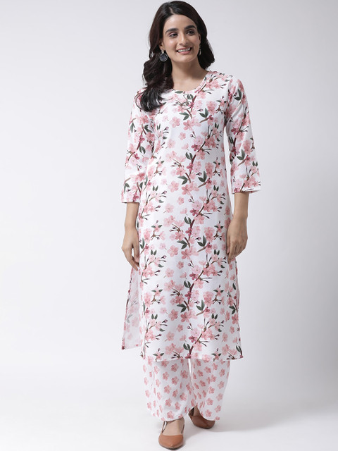 

Hangup Women White & Pink Printed Kurta with Palazzos