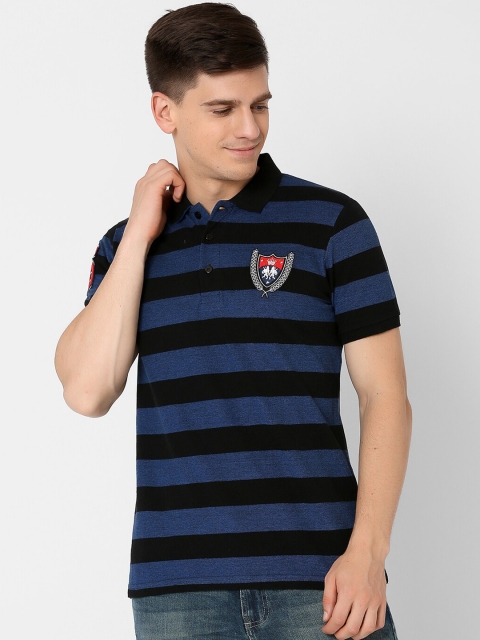 

MARCA Disati Men Blue Striped Polo Collar T-shirt