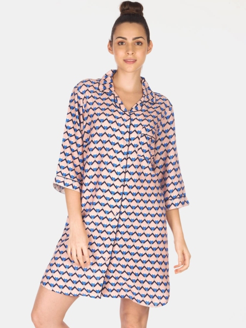 

Smugglerz Women Pink & Blue Printed Sleep Shirt