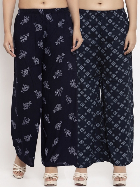 

KLOTTHE Women Pack Of 2 Printed Straight Palazzos, Navy blue