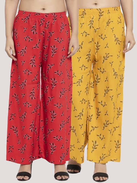 

KLOTTHE Women Pack Of 2 Printed Straight Palazzos, Red